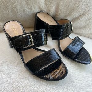 Ralph Lauren buckle strap block heel